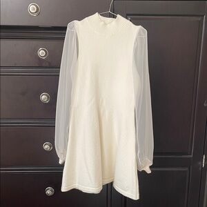 Elegant White Dress with Sheer Sleeves